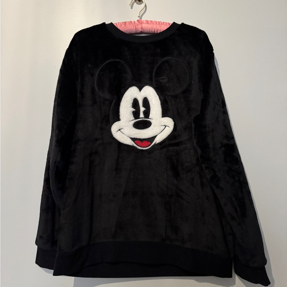 Black Fuzzy Mickey Mouse Sweatshirt, Adult Medium